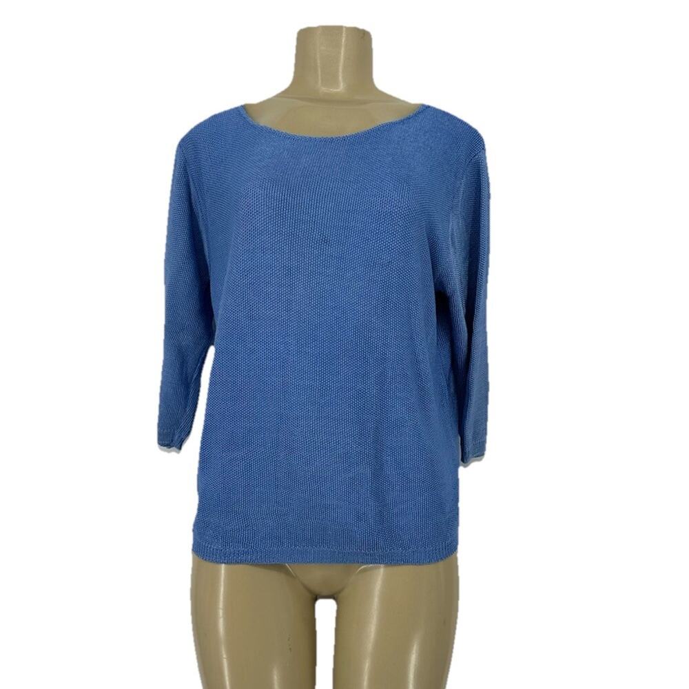 Karma M Women Pullover Nylon Knit Sweater Blue Heavyweight Made In USA 37-22